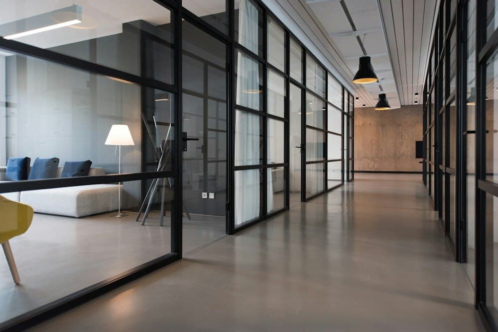 Open, light-filled workspace with carefully organized seating